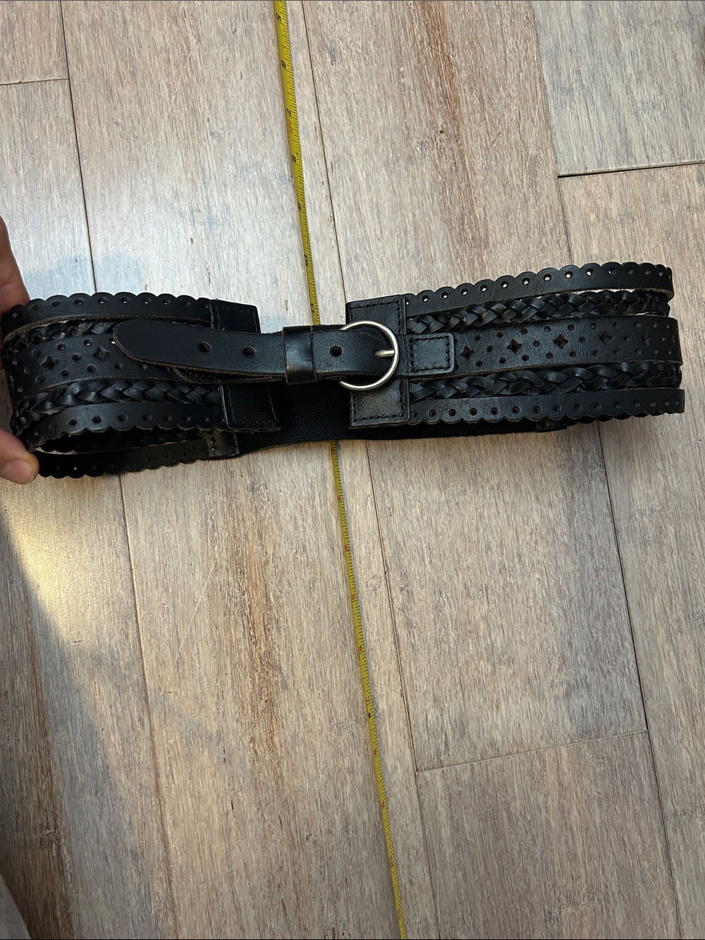 Linea Pelle Black Perforated braided Leather Stretch Belt - women’s Accessory S